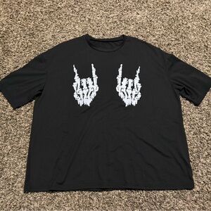 Black T-Shirt with Skeleton Hand Design